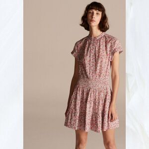Rebecca Taylor Short Sleeve Eva Smocked Floral Mini Dress